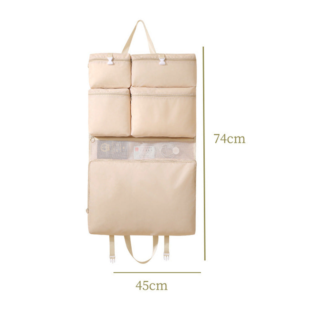 Multi-Compartments Hanging Storage Organizer Foldable Packing Cubes with Handle for Travel Beige