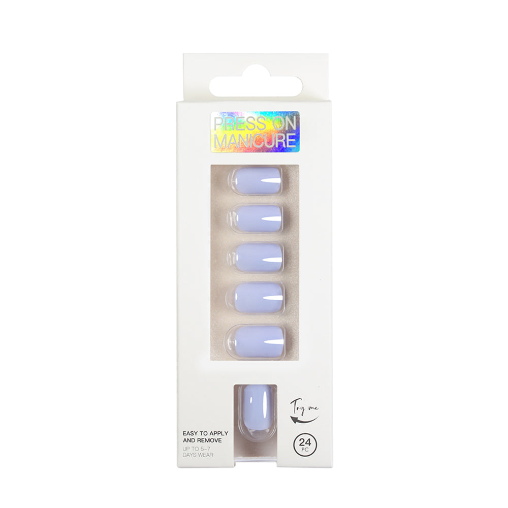 24Pcs Press On Nails Solid Color Self-Adhesive Fake Nails Blue