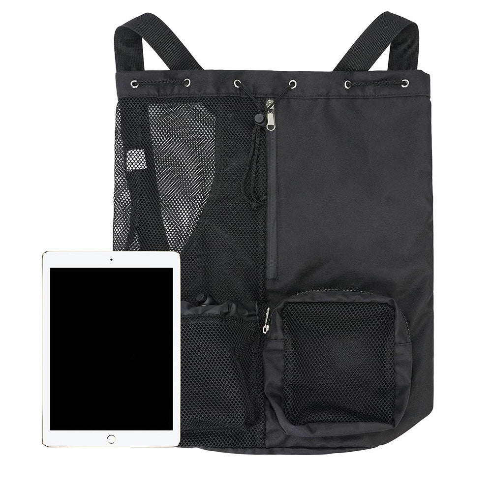 Drawstring Swim Bag Mesh Backpack with Wet Pocket for Swimming Gym Workout Black