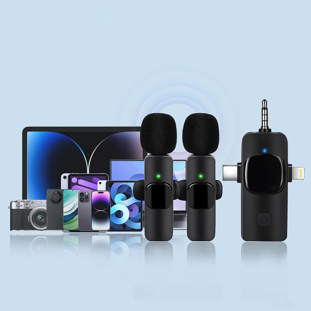 Wireless Lavalier Microphone with 3-in-1 Receiver Dual Lapel Mic for Video Recording Vlog