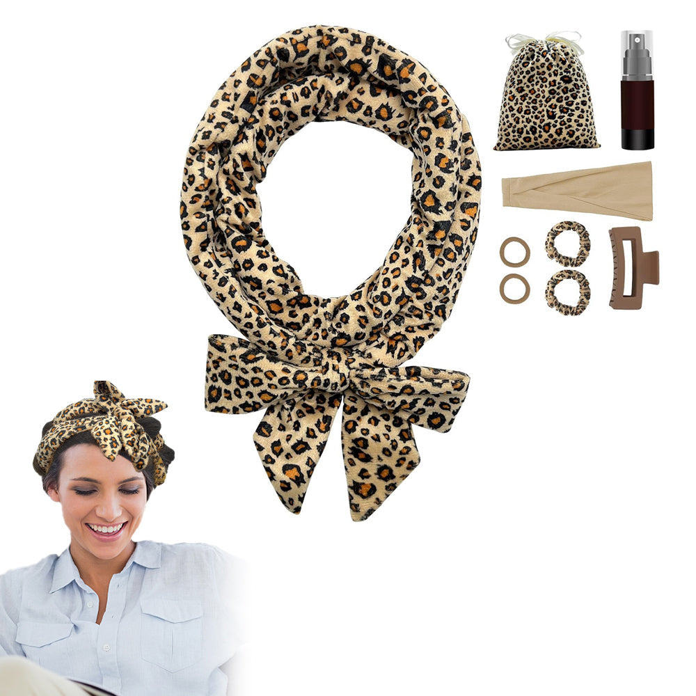 Heatless Curling Rod Headband Set Lazy No Heat Overnight Hair Curler Headband Ties for Women Girls Leopard Print