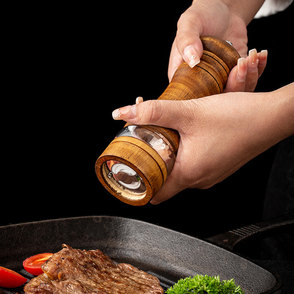 Manual Wooden Salt Grinder Adjustable Pepper Mill Shaker Brown