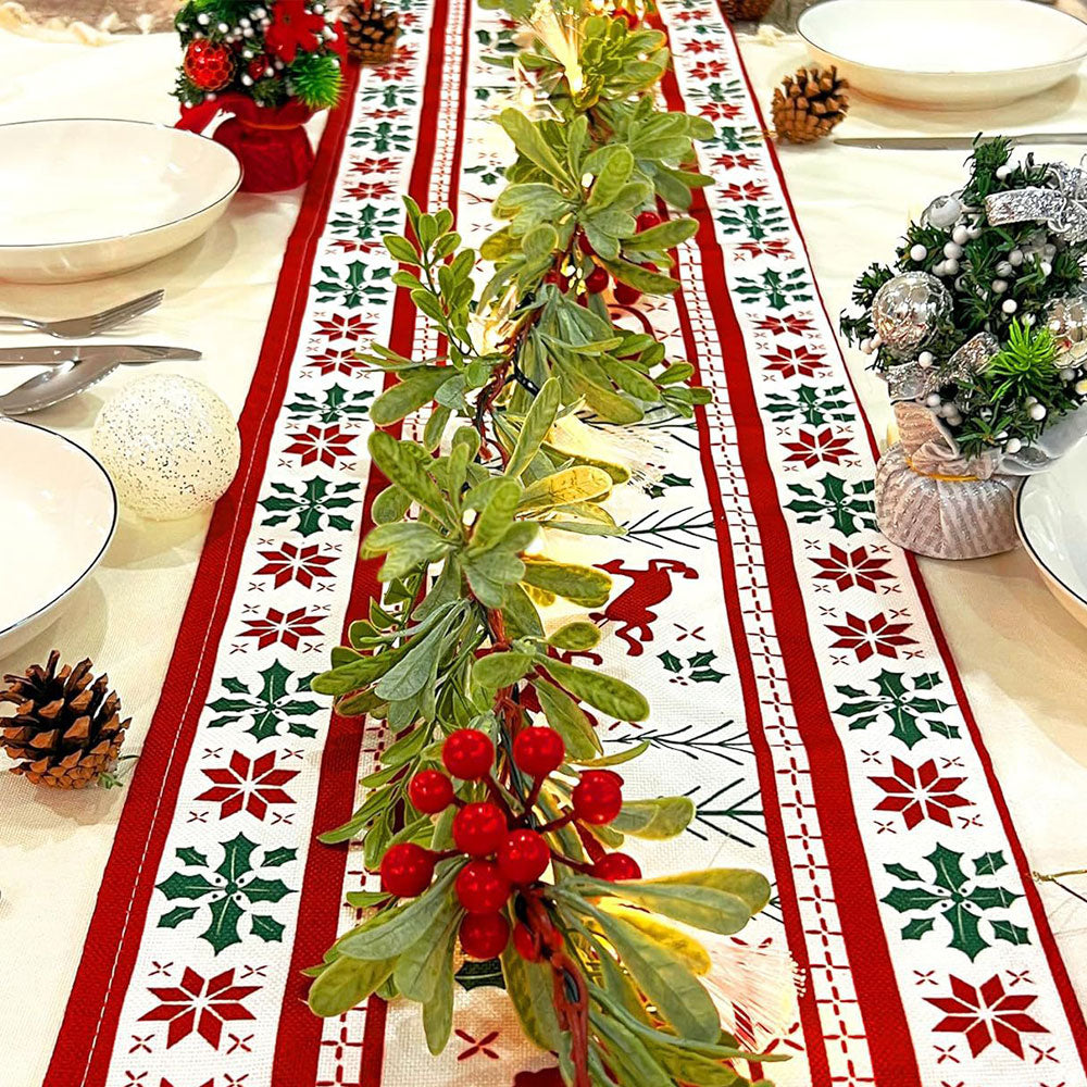 2Pcs Christmas Mistletoe Rattan String Light Artificial Flower Garland Xmas Holiday Decor Red