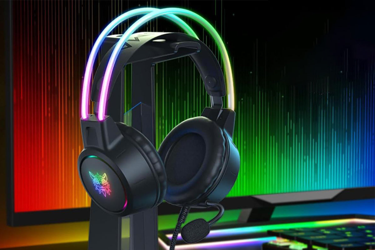 Gaming Headset with Microphone RGB Lighting Wired Over Ear Headphones Surround for PC Laptop PS4 PS5 Xbox Switch -Black