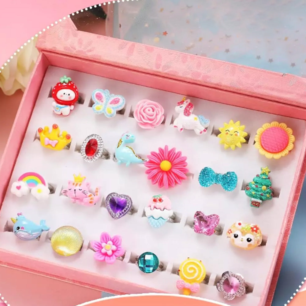 24Pcs Girl Jewel Rings Adjustable Dress Up Rings Christmas Party Decor