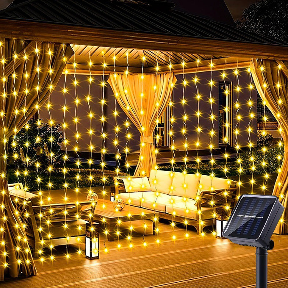 Solar Fairy Curtain Lights ¨C Christmas Hanging String Lights for Window Backdrop Warm White