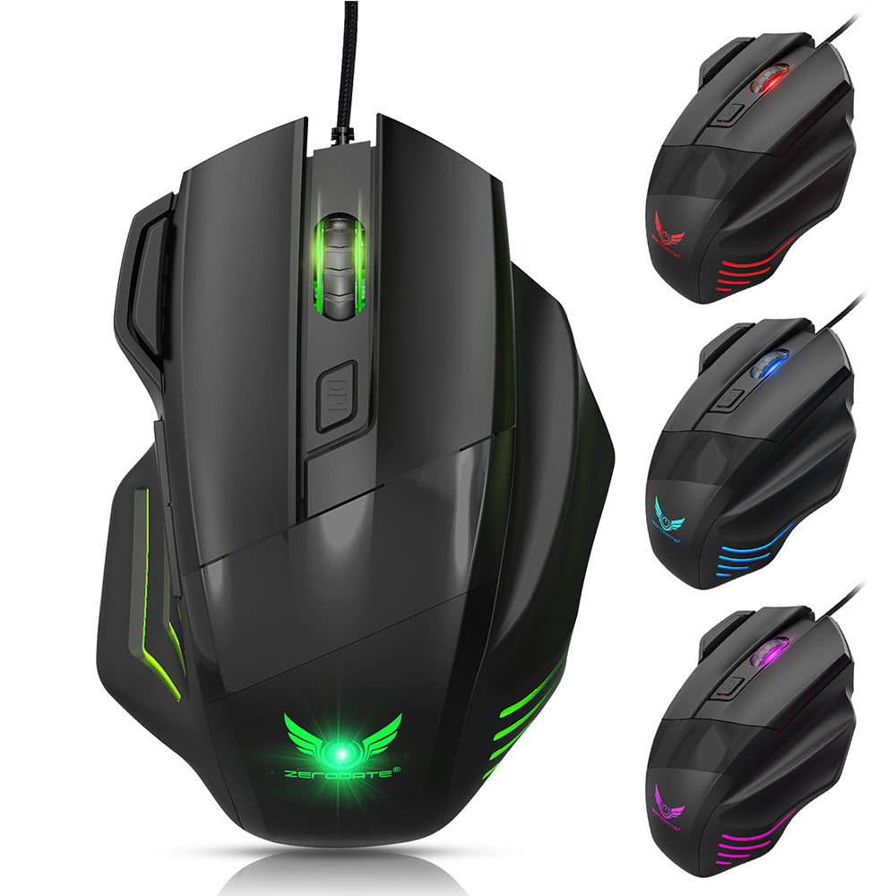 Wired Gaming Mouse 2400 DPI Adjustable 7-Color PC Gaming Mice Compatible with Windows Mac