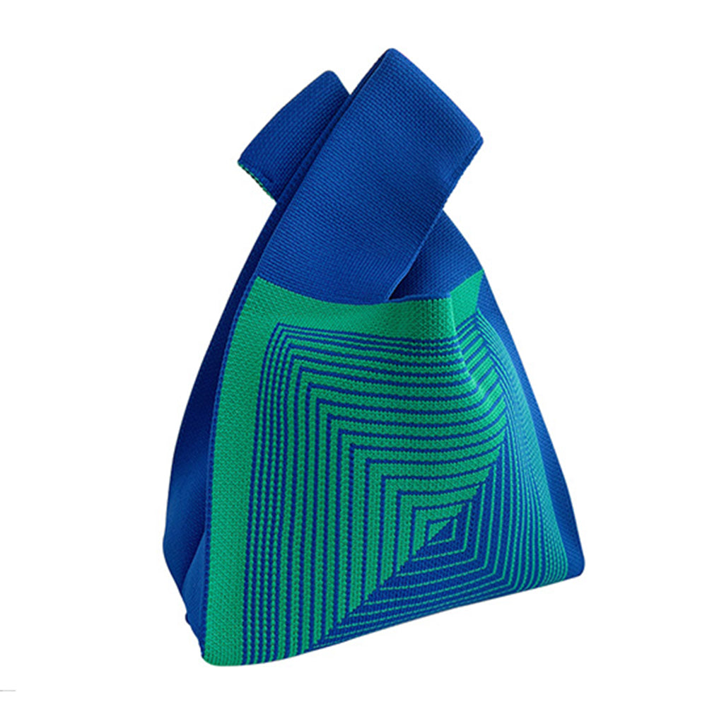 Hooking Tote Bag Small Cute Knot Wristlet Knitted Bag Knitted Wrist Purse Blue Line