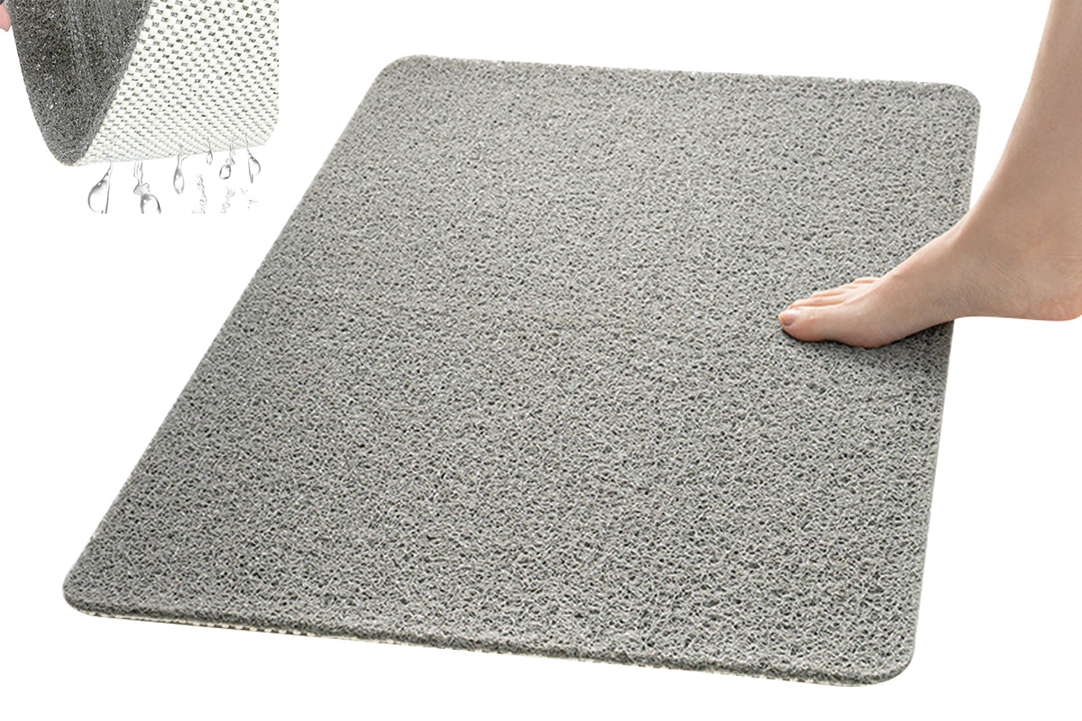 Anti-Slip Loofah Bathroom Mats Quick Drying Bath Tub Mat With Drain-Grey