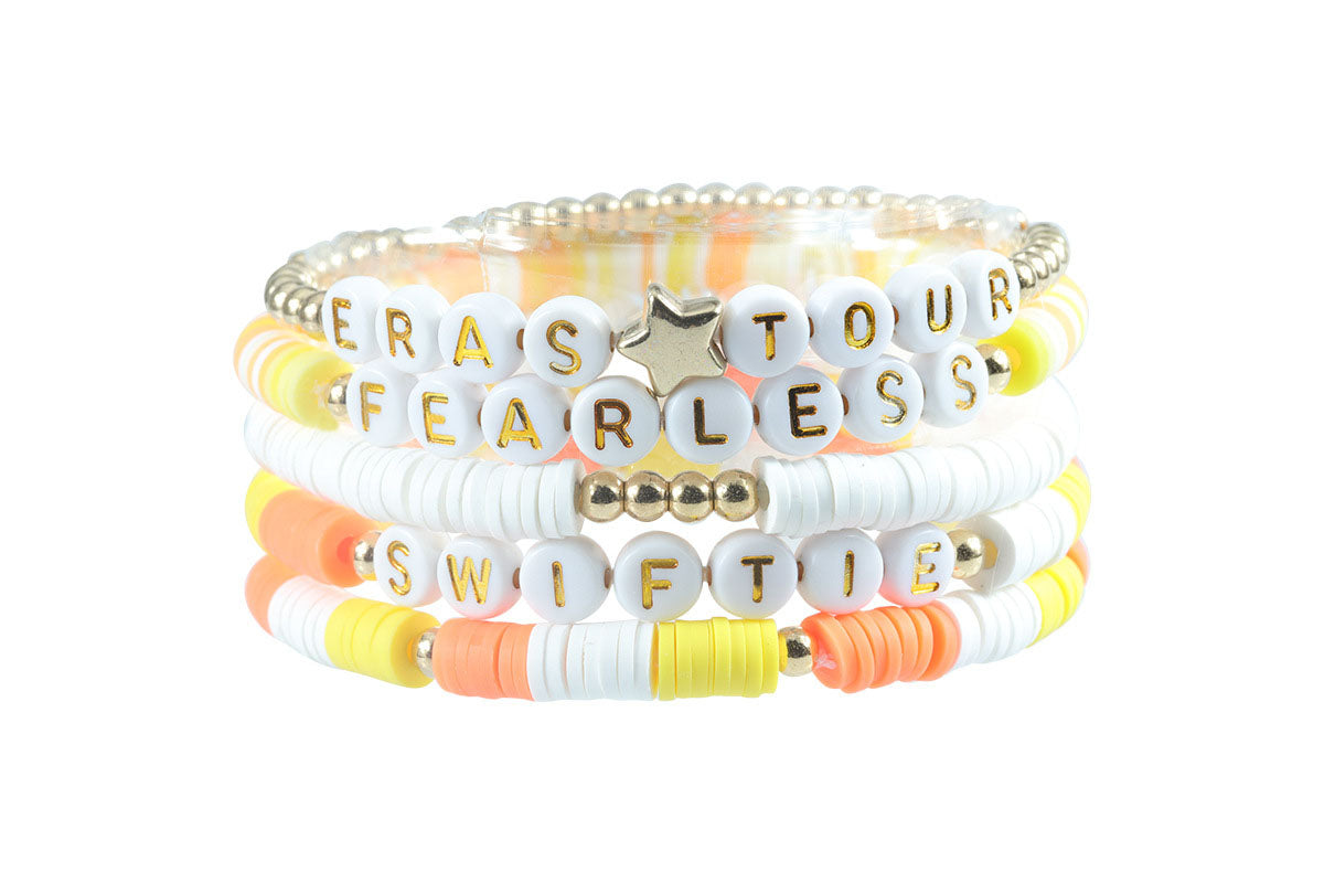 2Pcs Bracelets Set Mid Friendship Inspired Jewelry Gifts For Girls Concert Fans Bracelet-Orange And Pink