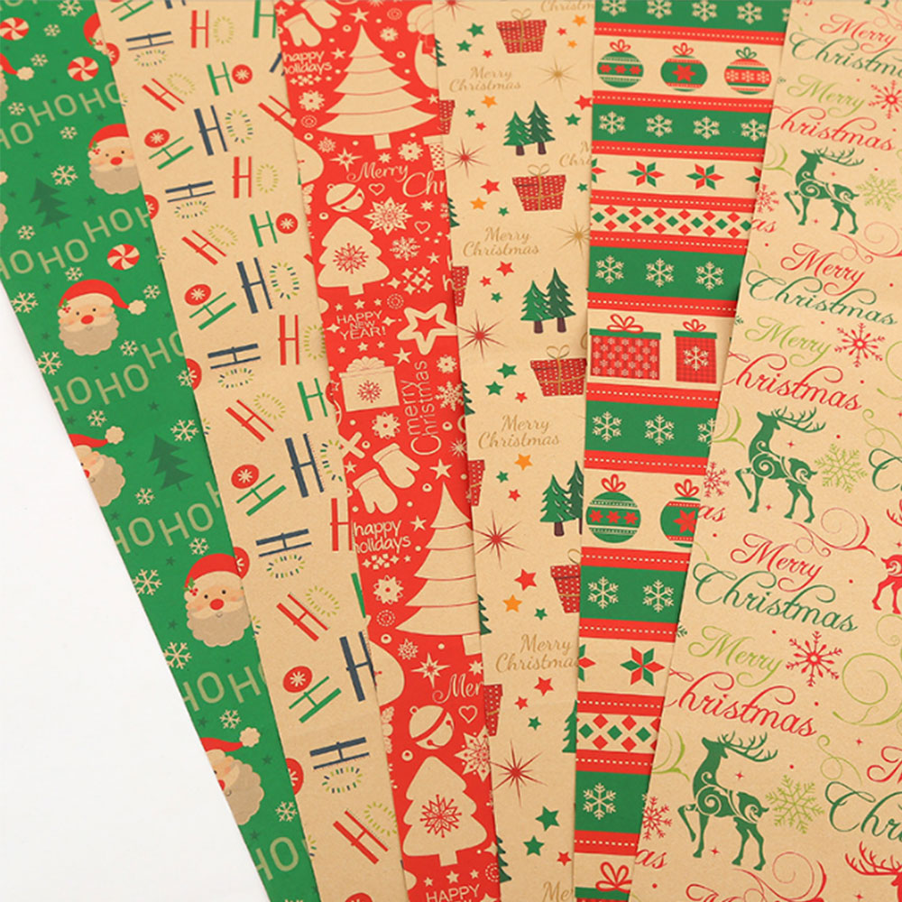 12 Sheets Christmas Wrapping Paper with Jute String Cute Xmas Wrap Kit