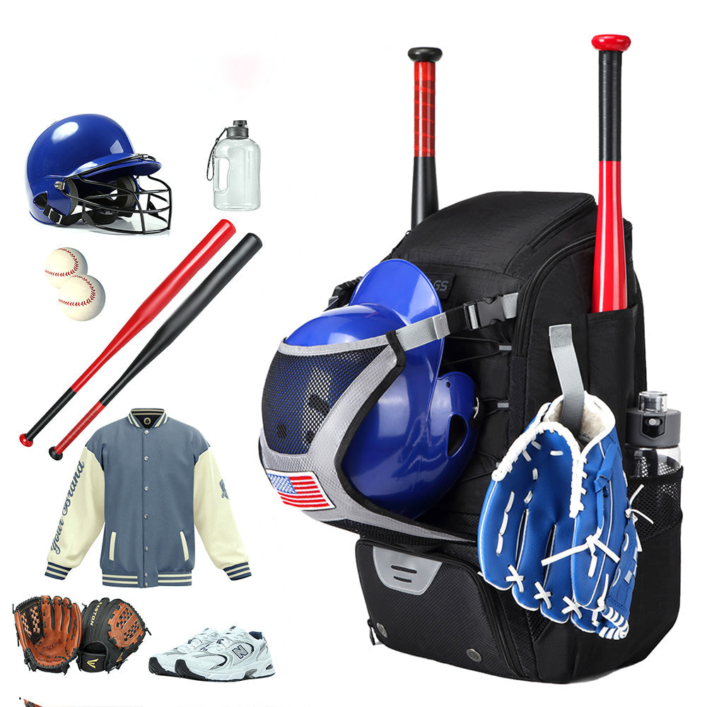 Large Capacity Baseball Bag Softball Bat Bag with Shoe Compartment Black
