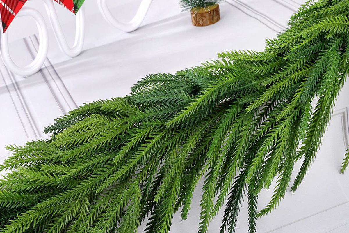 Christmas Norfolk Pine Garland Rattan Greenery Garland for Home Fireplace Decor