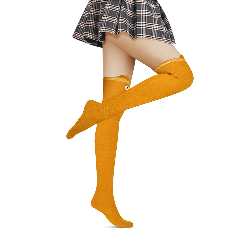 Pair of Cat Shape Warm Thigh High Over Knees Stockings Long Socks for Girls Yellow