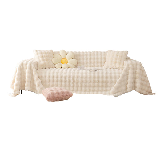 Warm Fuzzy Cozy Fluffy Feel Ruched Couch Blankets Soft Sofa Cover -Beige
