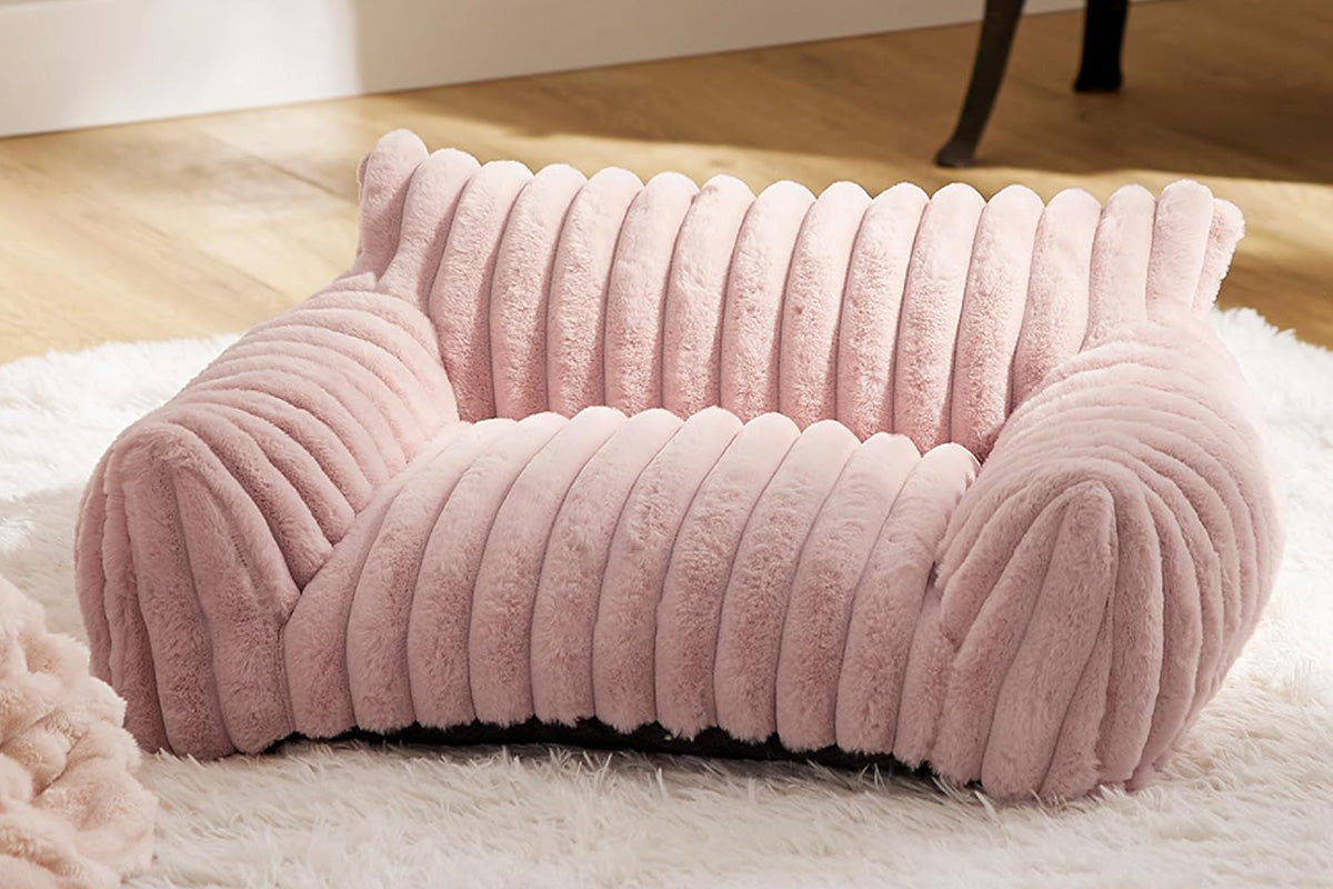 Cat Couch Bed Fluffy Pet Sofa with Removable Washable Cover Non-Slip Bottom -Pink