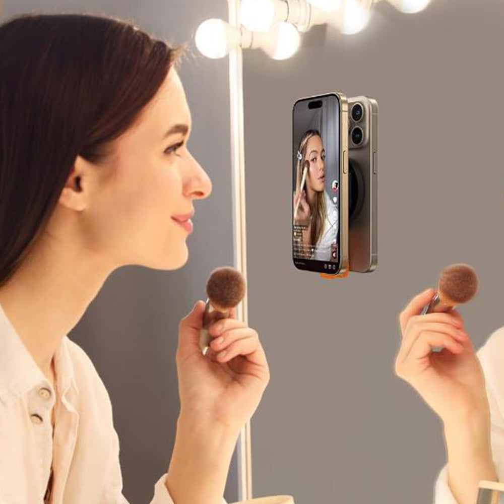 Suction Cup Phone Case Mount Magnetic Phone Grip Holder Stand for Selfies Videos Recording Orange