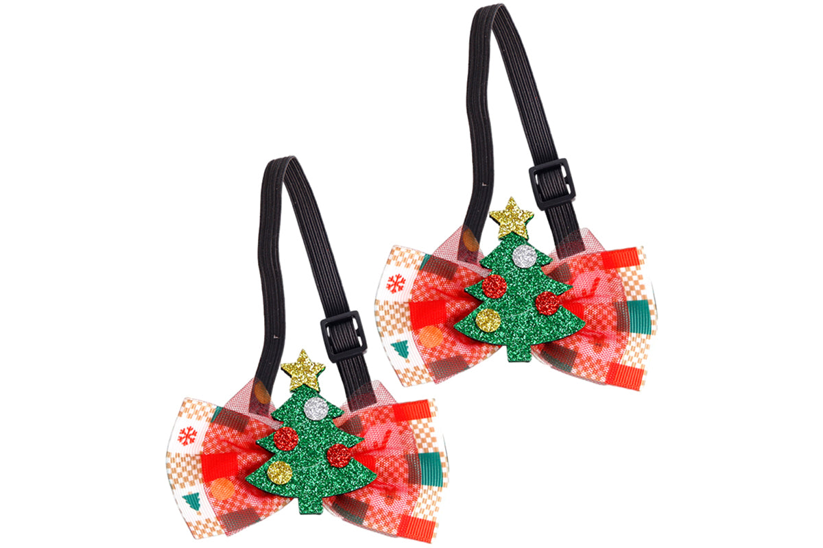 2Pcs Christmas Pet Bow Tie With Bell and Bow Dog Bow Tie Cat Kitten Plaid Collar-Style 1