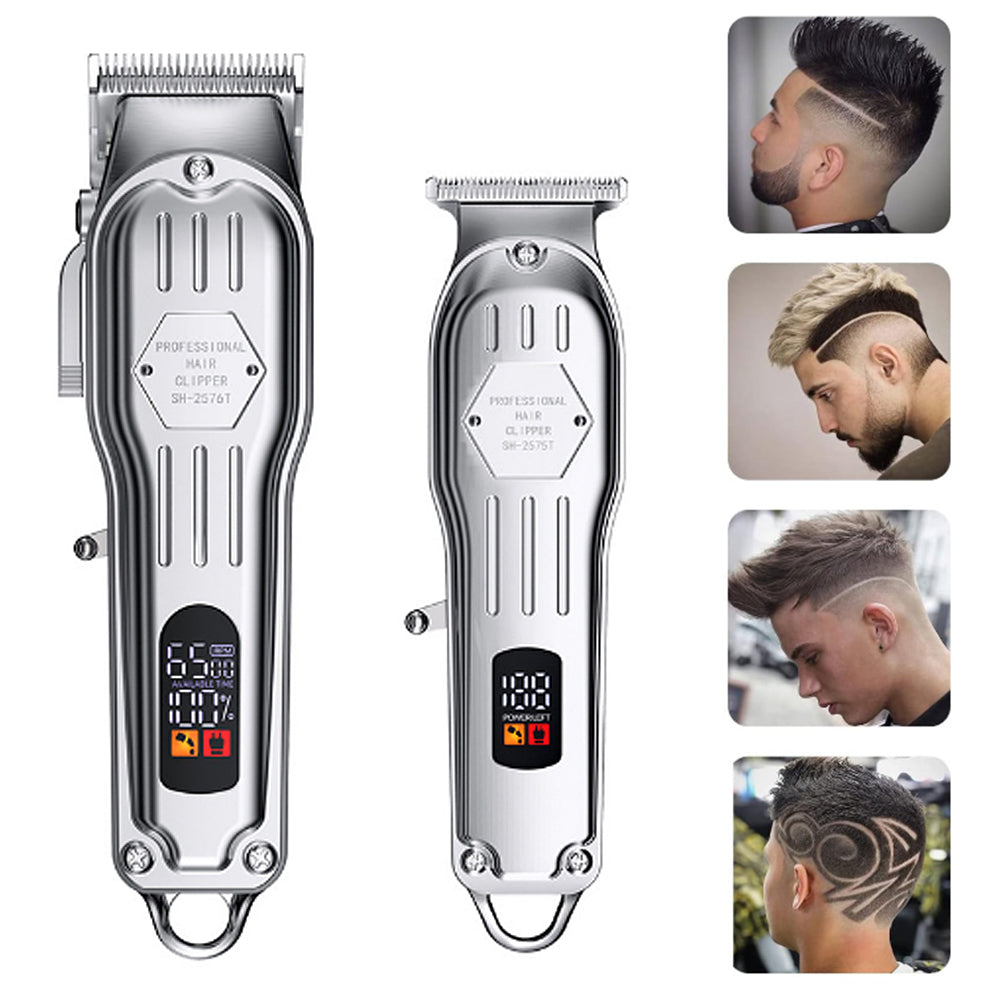 2Pcs Set Hair Clippers Cordless Barber Clippers LCD Display Hair Trimmers Set for Men