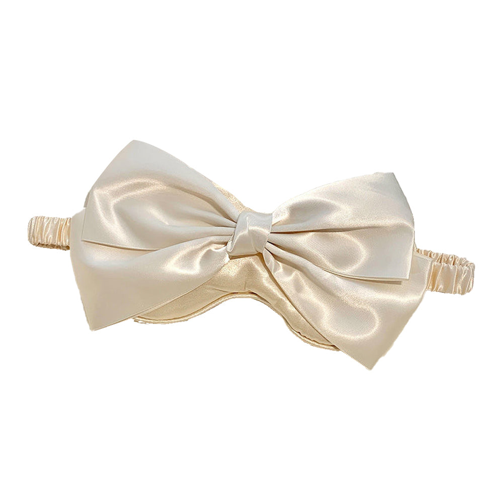 Silk Bow Tie Eye Mask Shading Sleep Blindfolds Cute Relieve Fatigue Travel Eye Cover Eye Relax -Beige