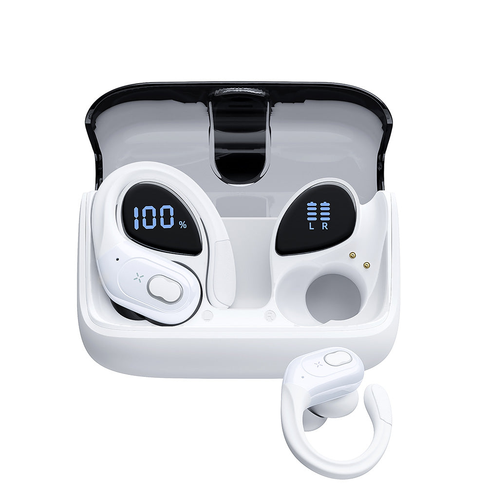 Wireless Bluetooth Headphone Sport Earbuds Stereo Over Ear Earphone with Earhook White