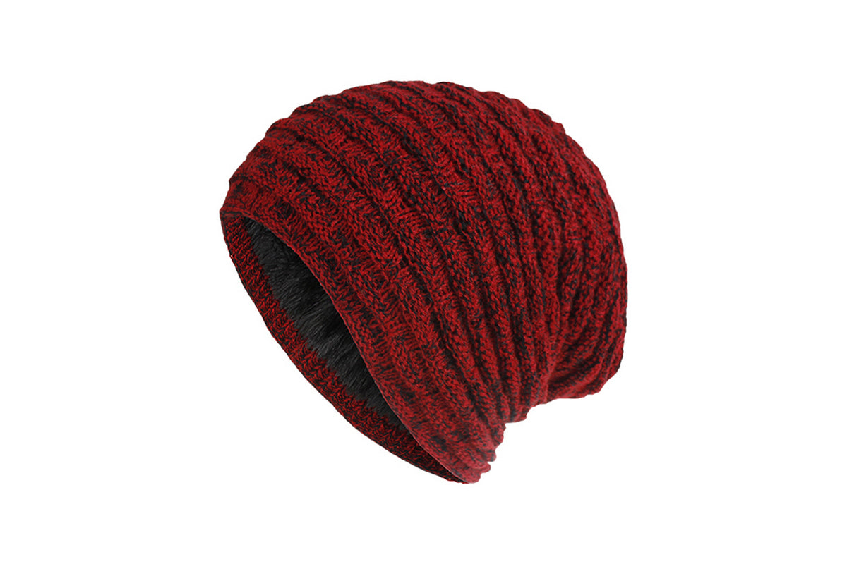 Men Women Unisex Winter Warm Fleece Lined Slouchy Knit Beanie Hat-Red
