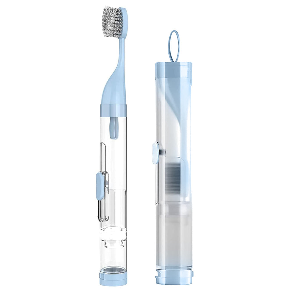 Travel Toothbrush with Built-in Toothpaste Container Kit Foldable Toothbrush for Camping Trip Sky Blue