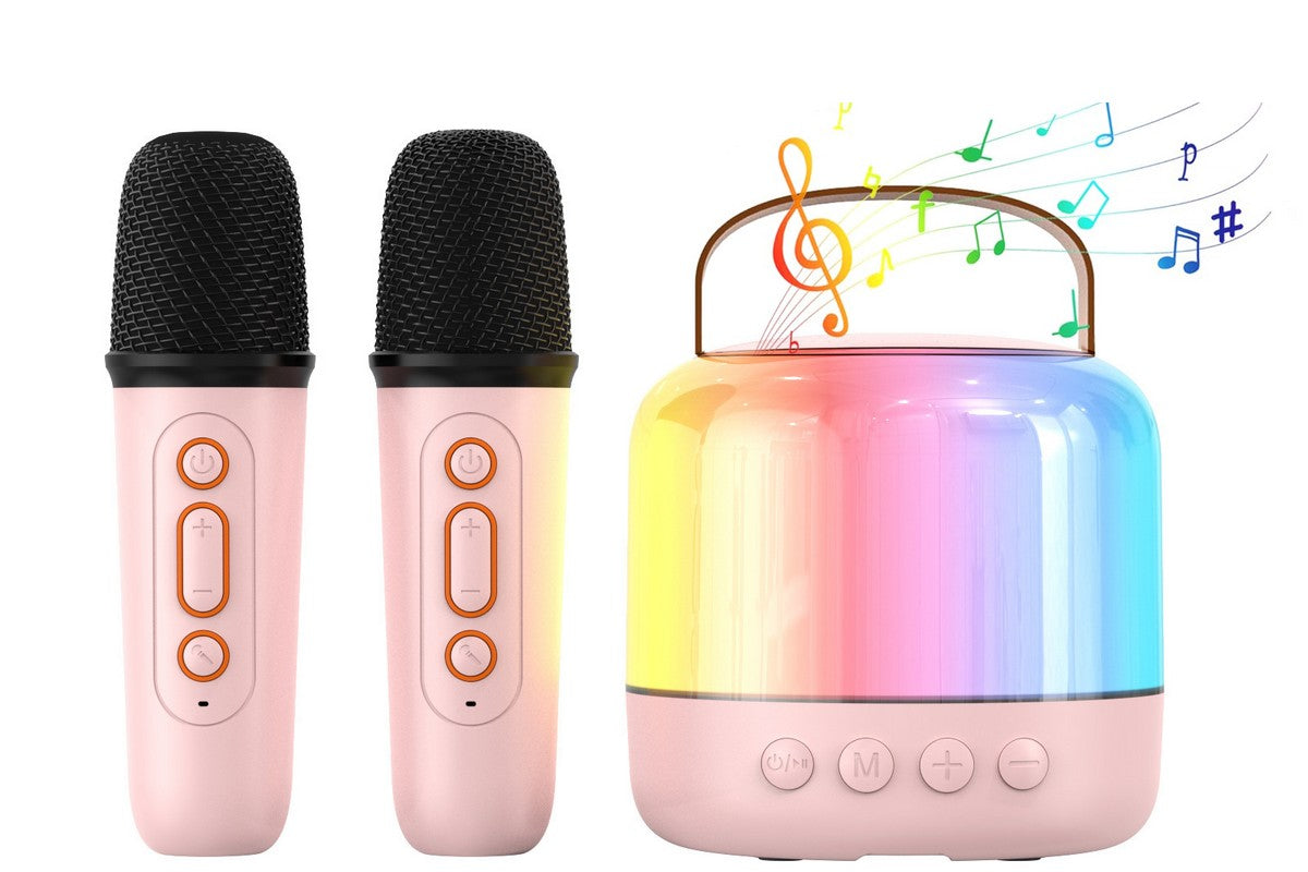 Mini Karaoke Machine for Adults Portable Bluetooth Speaker with 2 Wireless Microphones Christmas Birthday Holiday Toy Gifts-Pink