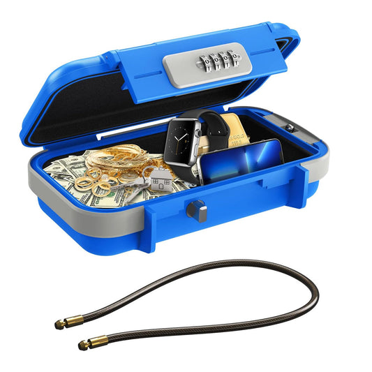 Portable Safe Box Combination Code Security Case LockBox with Removable Chain Blue