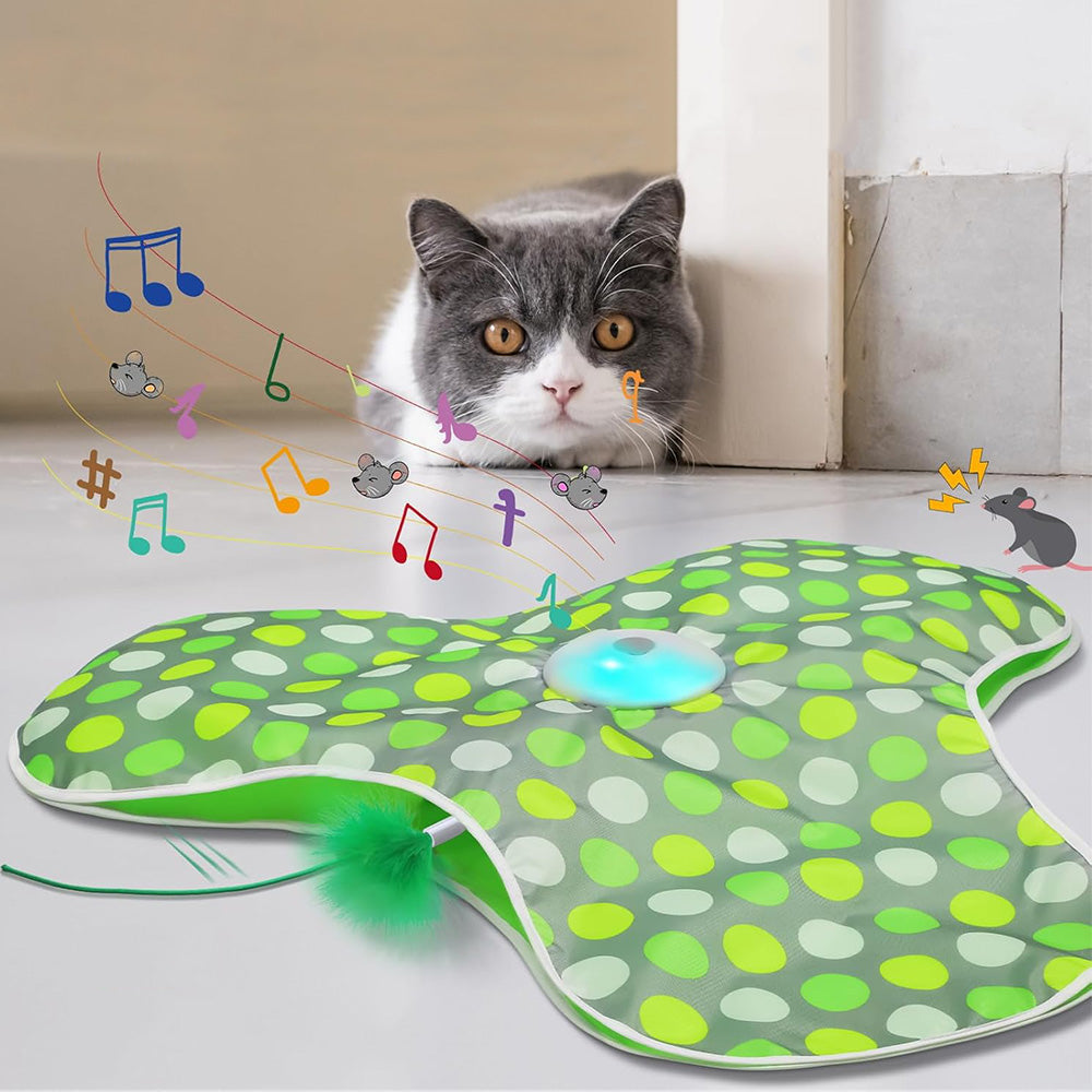 Automatic Interactive Cat Toy with Moving Feather and Sound for Indoor Play Green