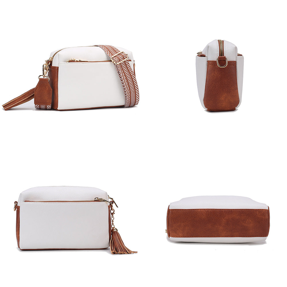 Crossbody Purse for Women Zipper Cell Phone Handbag with Adjustable Guitar Strap White