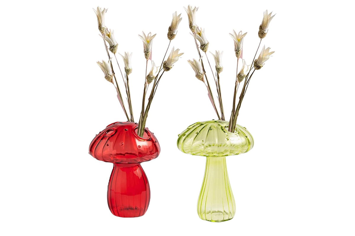 2 PCS Mushroom Shaped Glass Vase Planters Clear Hydroponic Vase