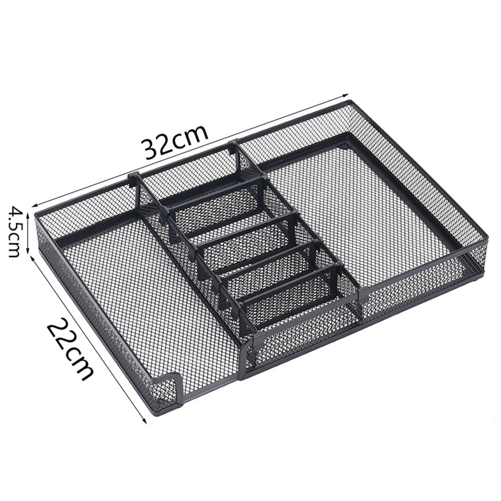 Mesh Desk Drawer Organizer Storage Tray with 6 Adjustable Compartments for Home Office Supplies