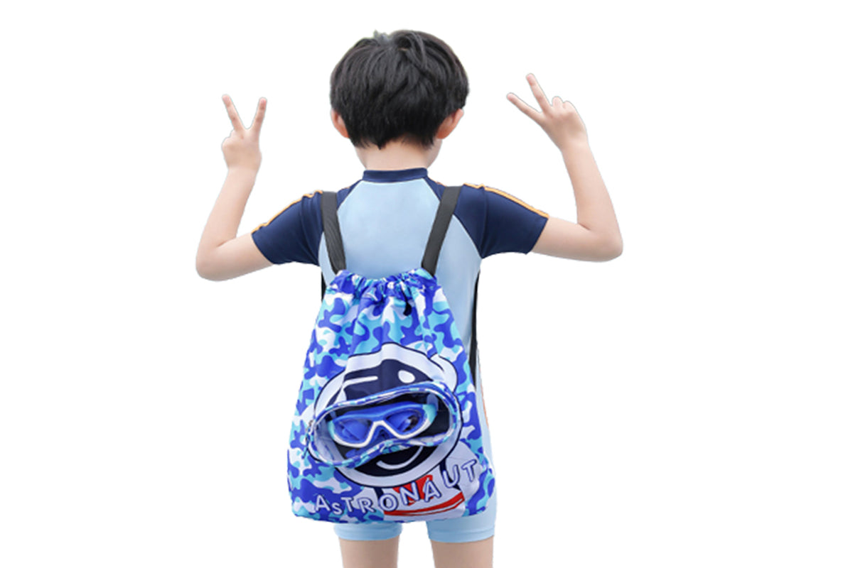 Waterproof Drawstring Gym Backpack Bag for Kids-Blue