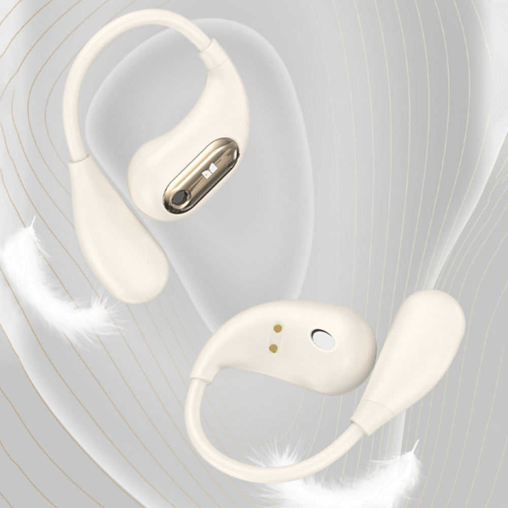 Wireless Open Ear Headphones Bluetooth 5.4 Stereo Sound Earphones with Charging Case Beige