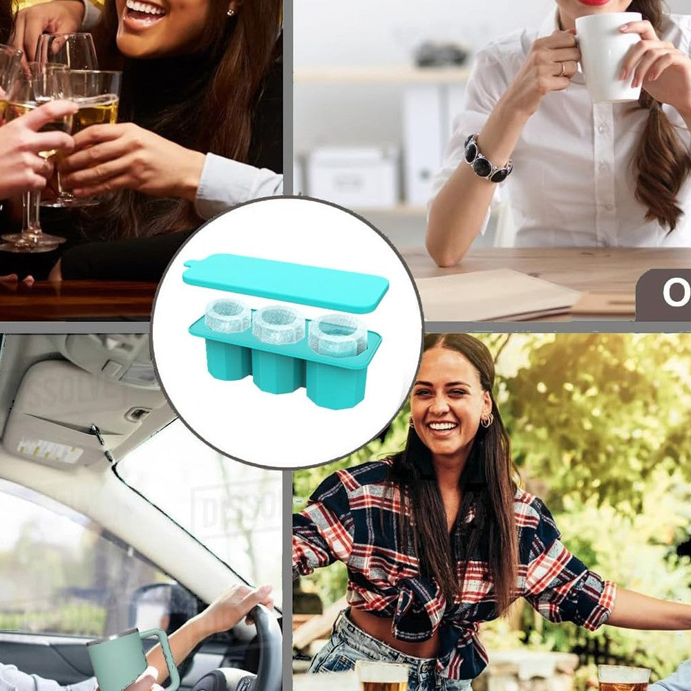 3pcs Ice Cube Tray for Stanley Cup Silicone Ice Cube Maker With Lid for 30-40oz Tumbler