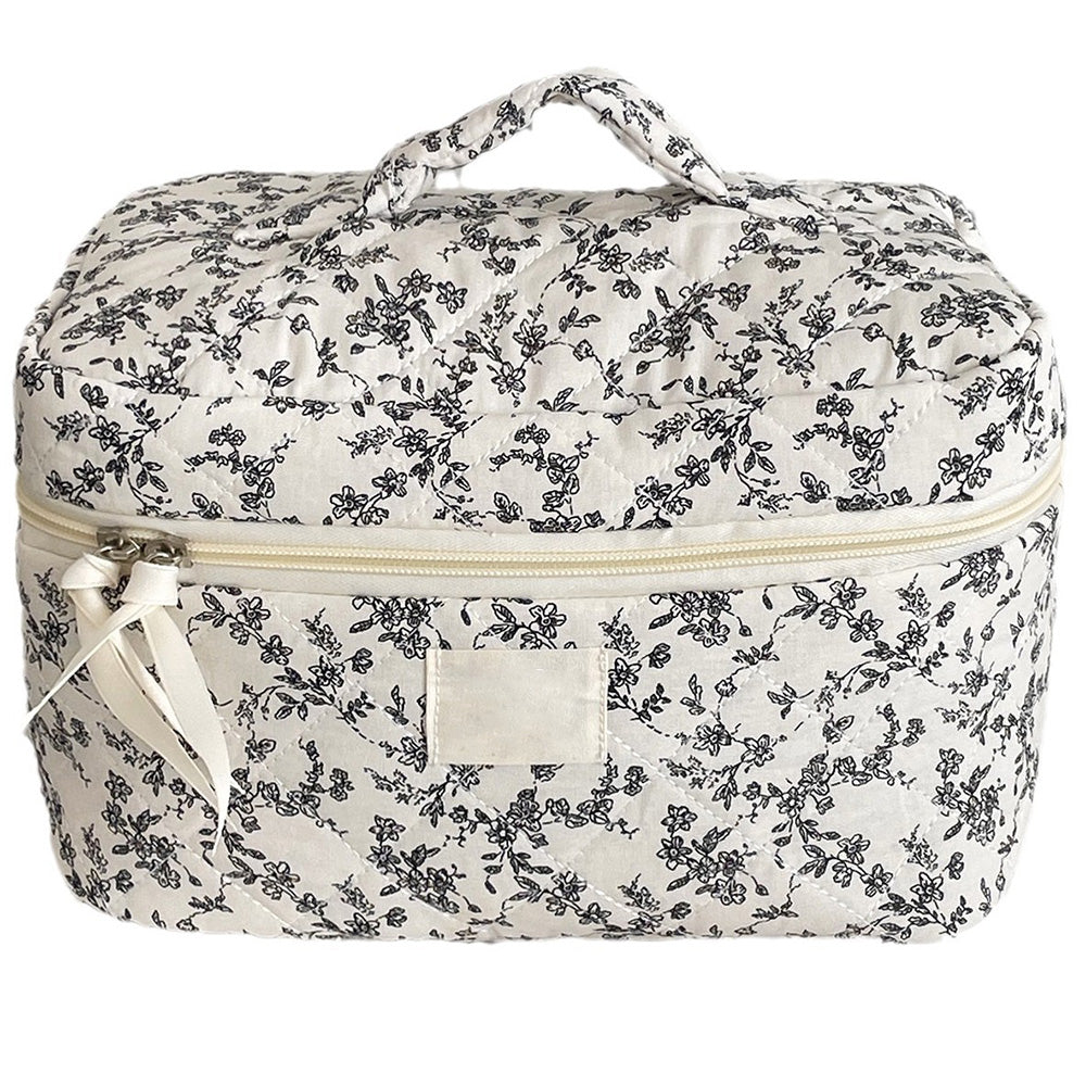 Large Travel Make Up Organizer Bag Floral Cute Cosmetic Bag for Women Girls Aesthetic Toiletry Bag Black