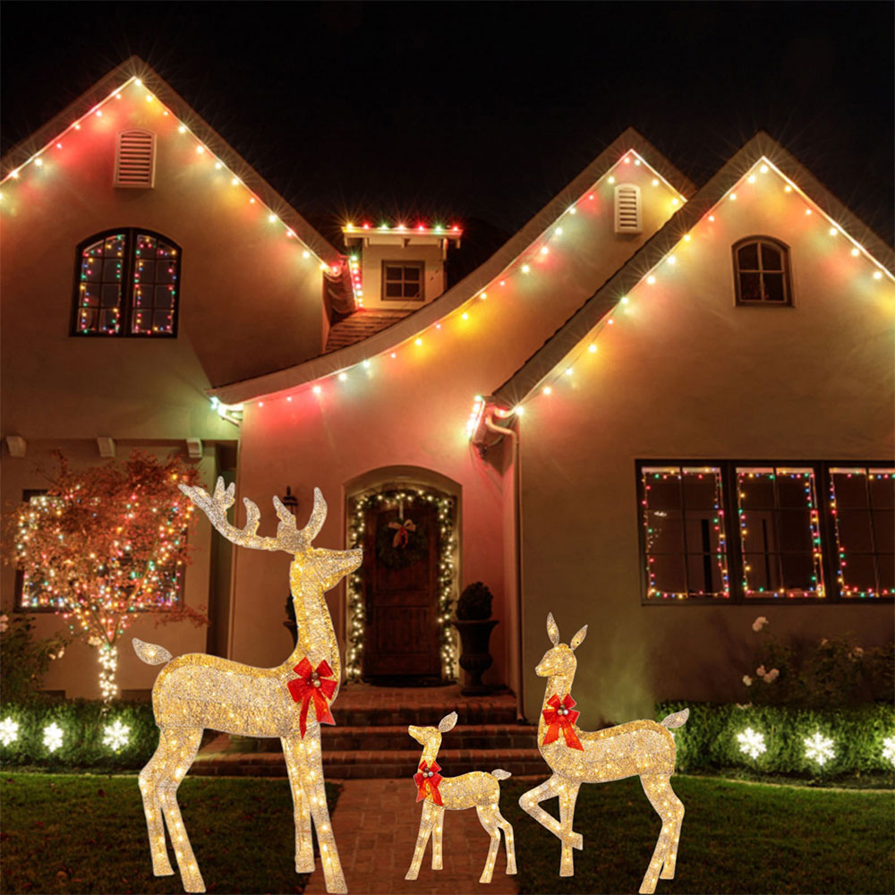 3Pcs Christmas Lighted Reindeer Decorations LED Standing Deer Decor