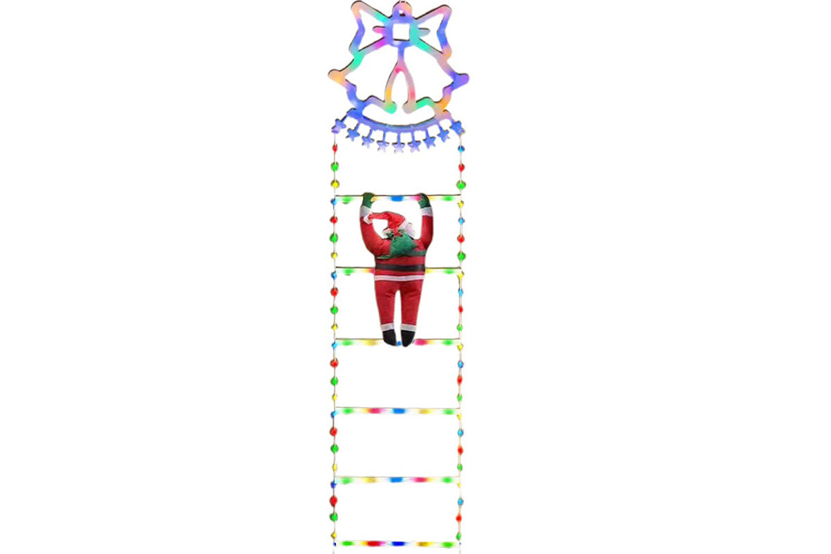 1.7M 160 LEDs Christmas Ladder Lights with Santa Claus Xmas Giant Climbing String Lights Decorative Outdoor Yard Led Ornaments-Bell
