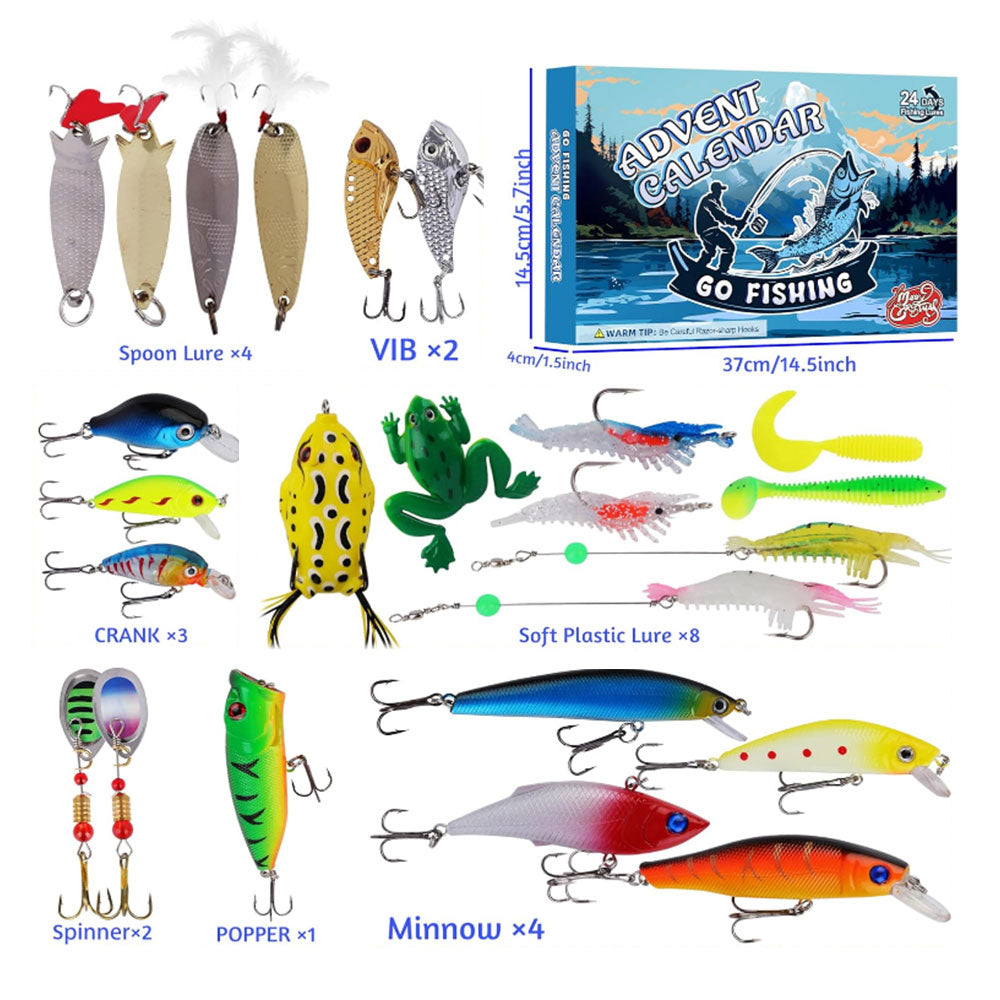 24 Days Christmas Countdown Fishing Lures Set Christmas Advent Calendar Xmas Surprise Fish Tackle Set