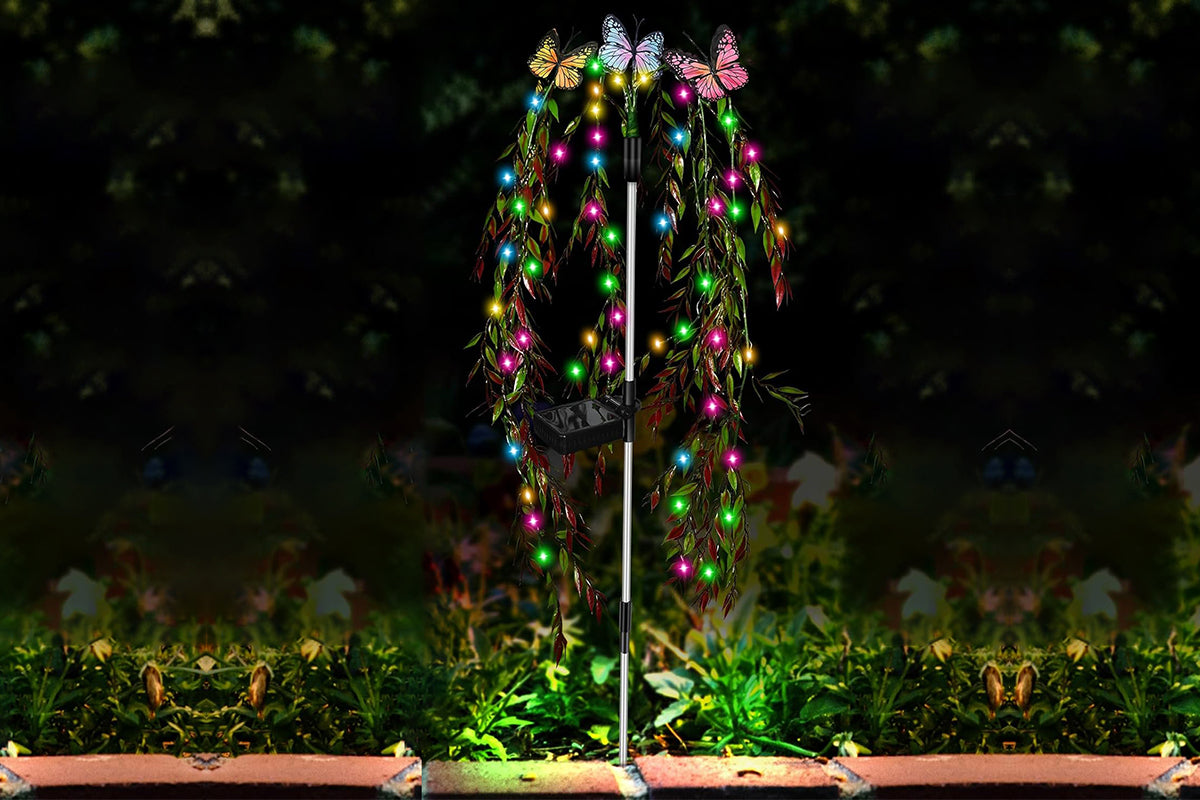 Solar Garden Lights 25LEDs Solar Power Butterfly Flower Lights Waterproof Swaying Tree for Outside Yard Pathway Patio Lawn