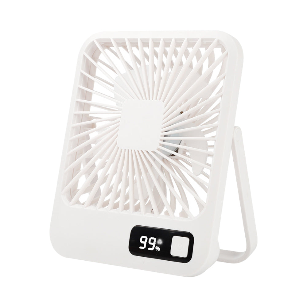 5 Speed Desktop Fan USB Rechargeable 180 Degree Foldable Digital Display Fan White