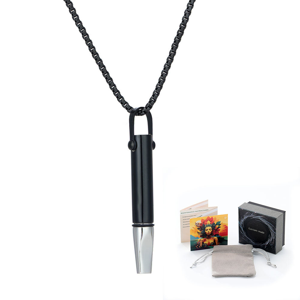 Mindfulness Breathing Necklace Stress Relief Pendant Stainless Steel Anxiety Breathe Necklace Black