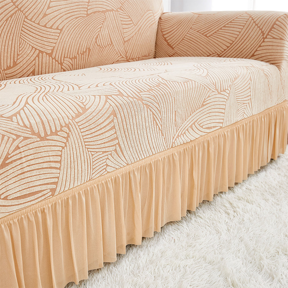 Soft Couch Cover with Skirt Ruffled Stretch Sofa Cover -Beige