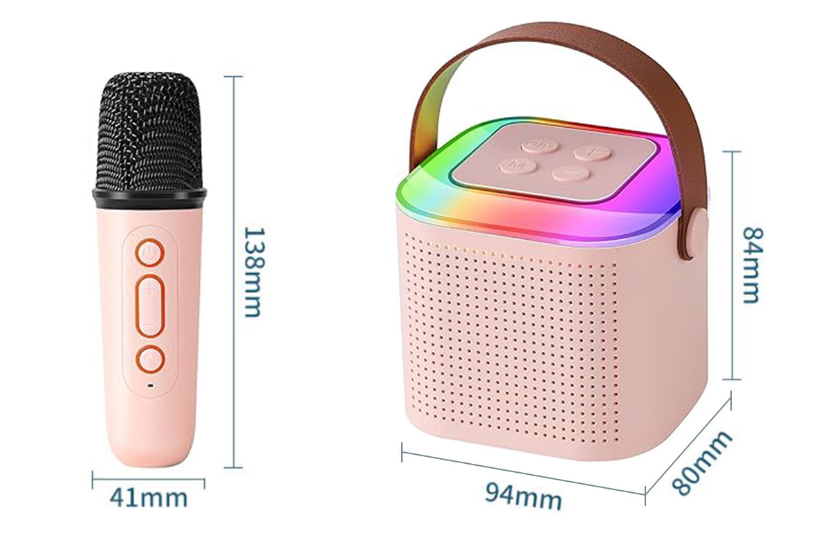 Bluetooth Mini Karaoke Machine Karaoke Speaker with 2 Wireless Microphones and Party Lights for Family Birthday Gifts -Pink