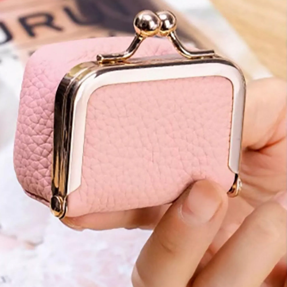 Mini Genuine Leather Jewelry Box Portable Vintage-Inspired Jewelry Case with Kiss Lock for Earring Ring Pink