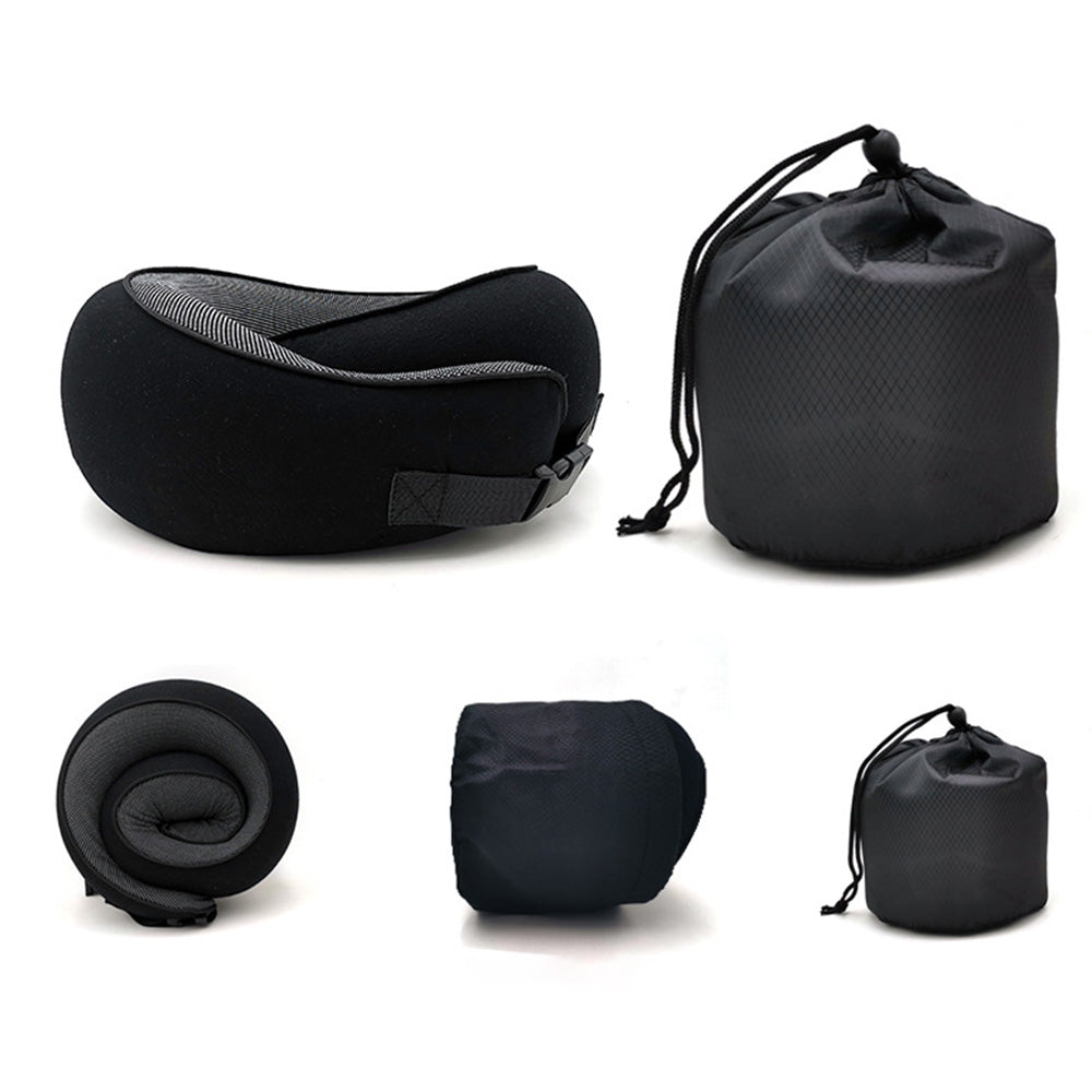 Memory Foam Travel Pillow Neck Support Pillow for Airplane Sleep Black