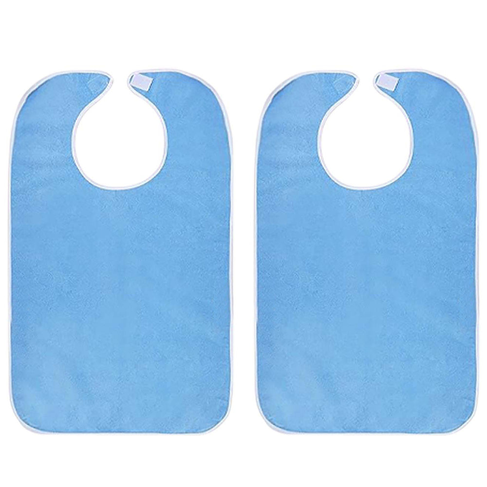 2pcs Washable Bibs for Elderly Microfiber Bib for Eating Cooking Blue