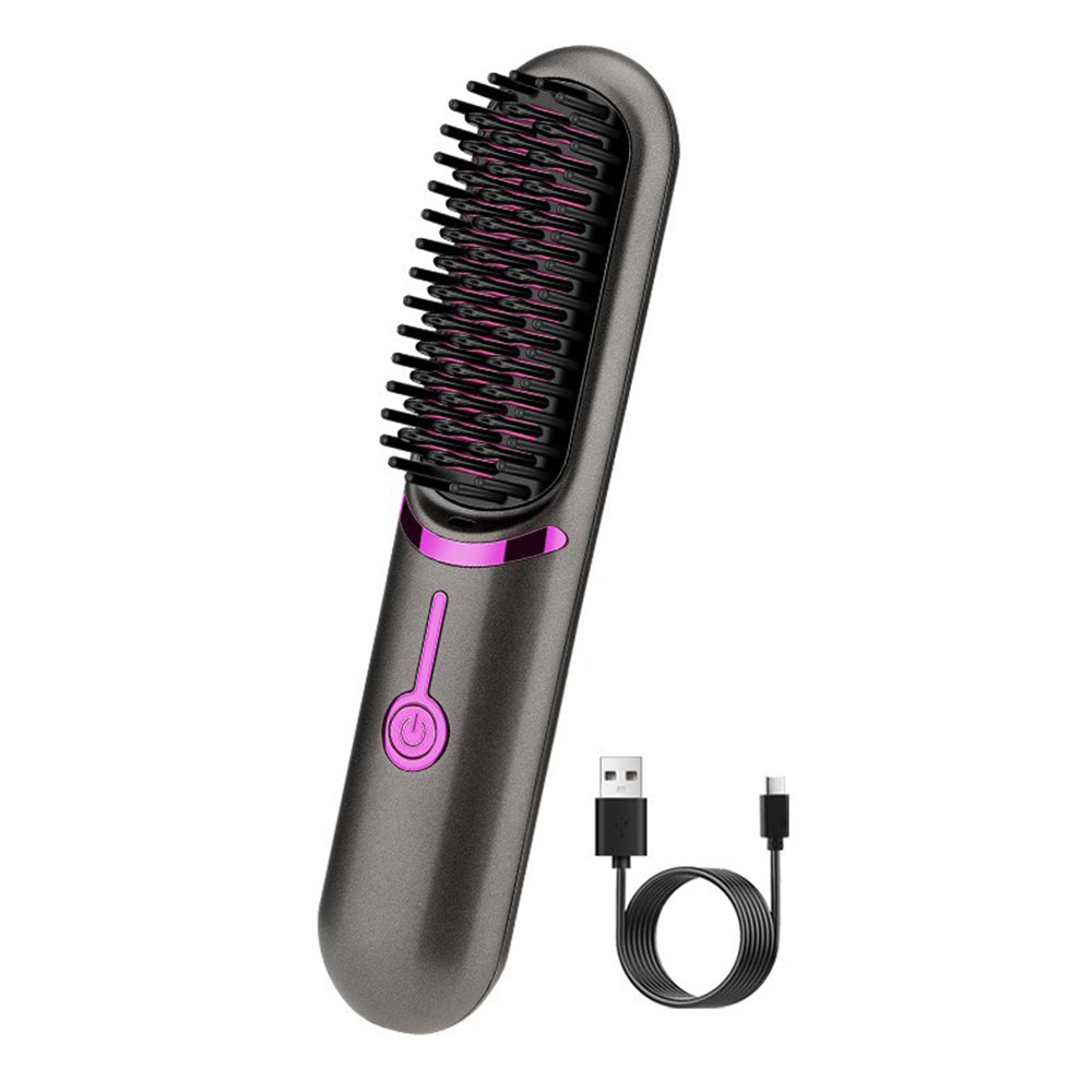 Cordless Hair Straightener Brush Protable Hair Straightening Comb for Home Travel Outdoor Gray