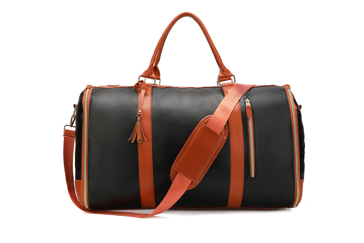 Water-Resistant Garment Duffle Bag Duffle Bag PU Leather Travel Bag -Black